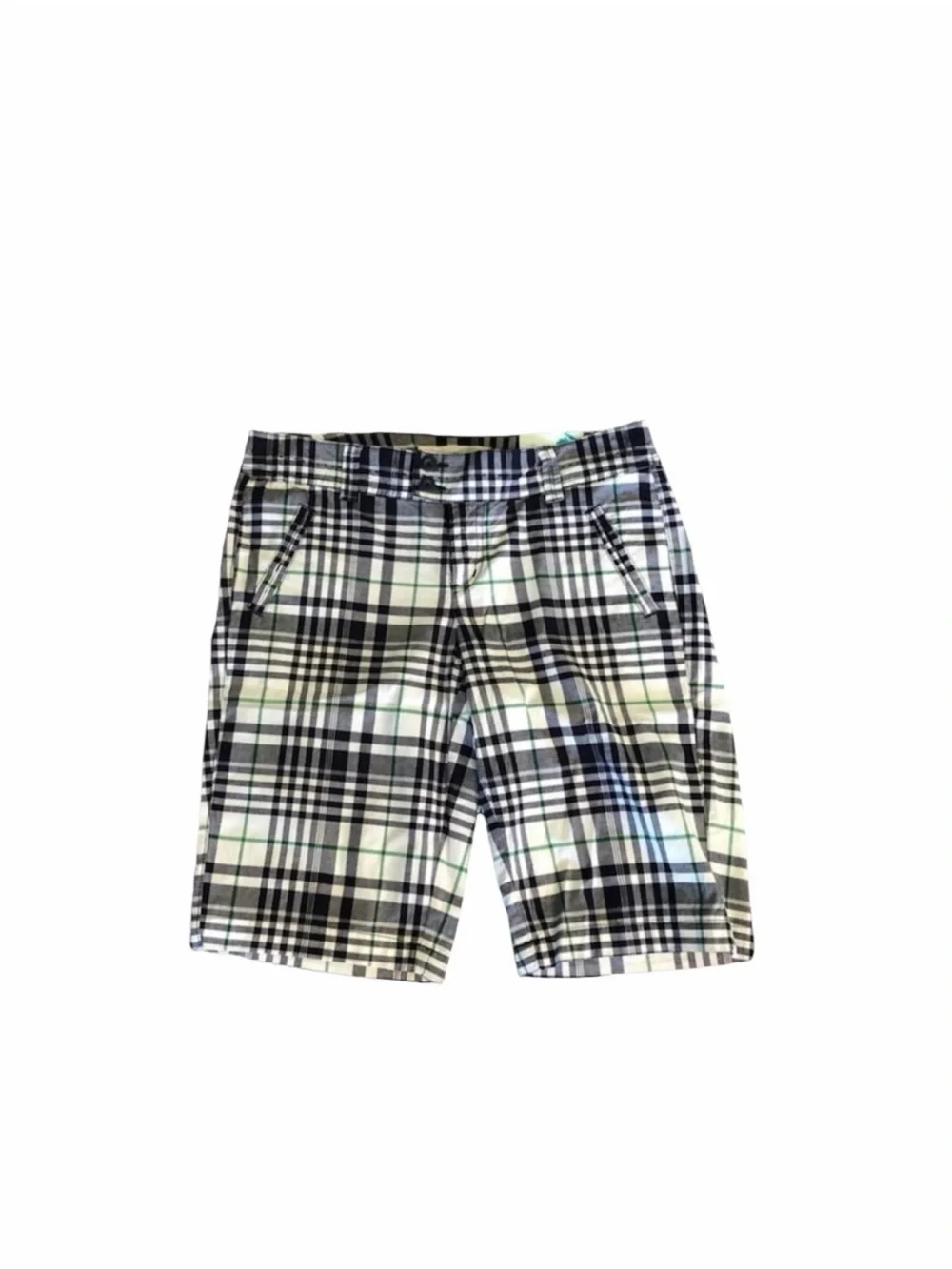 NWT Smart Set plaid print navy white green golf athleisure Bermuda short size 7 - Picture 2 of 15